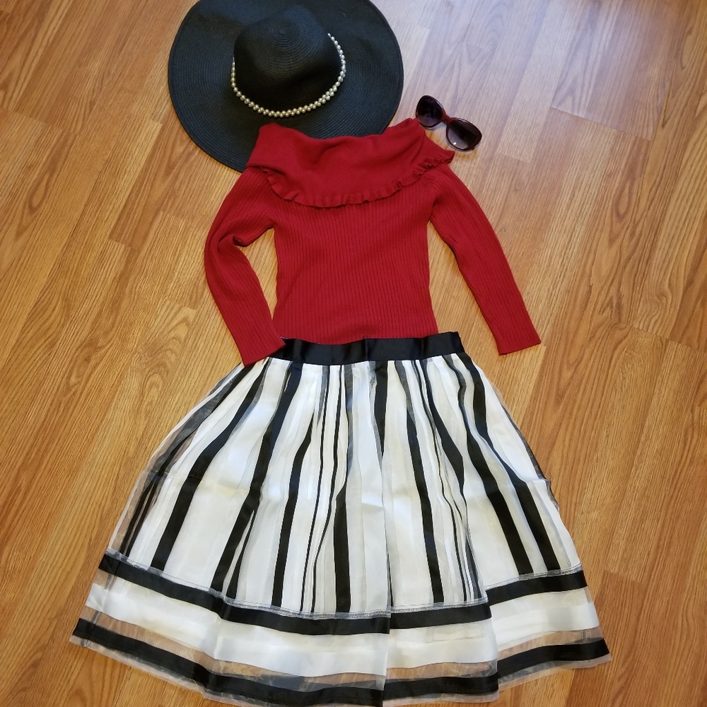 Ryu Elegant Black & Ivory Striped Skirt - Picture 3 of 7